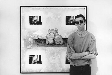 The artist with the present work at his 1990 retrospective in Normal, Illinois.